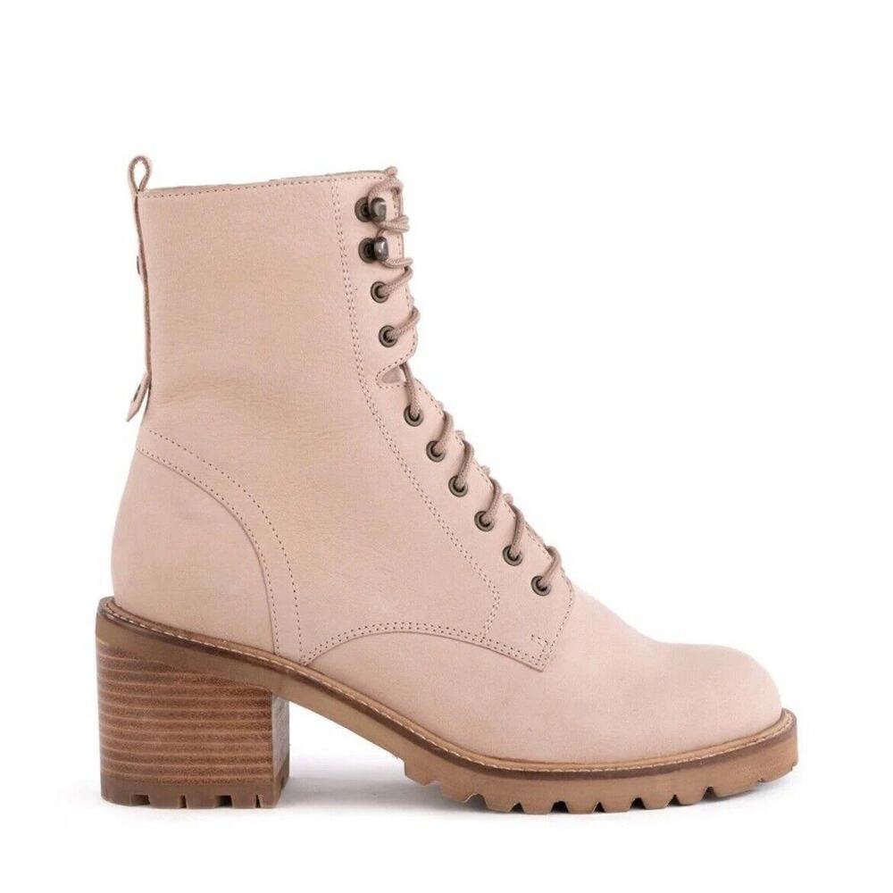 Seychelles Irresistible Nubuck Leather Combat Lace Up Boots Sz 6 Light Pink New